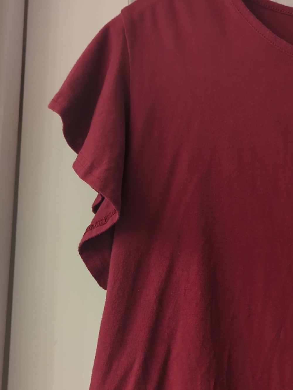 Burgundy Ruffle Sleeve Short Sleeve Tee - Picture 3 of 3